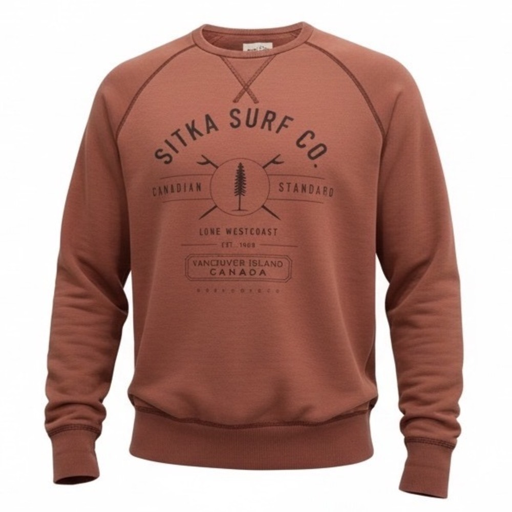 Sitka Surf Co Crewneck Sweatshirt Mens Size S Brown Graphic Vancouver Canada